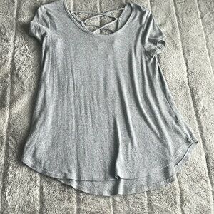 Pink Republic Grey Marled Short Sleeve Lace Up Back T Shirt Sz Medium